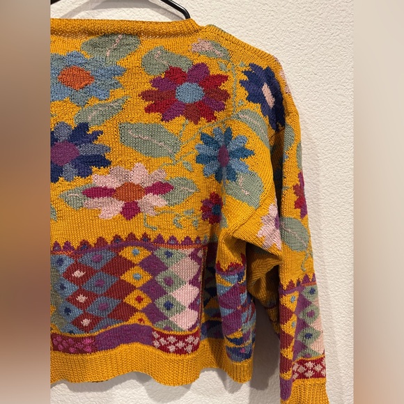 Jamie&Jessi Seaton Vintage Floral Intarsia Knit Cardigan 100% Cotton Made in UK - Picture 5 of 7